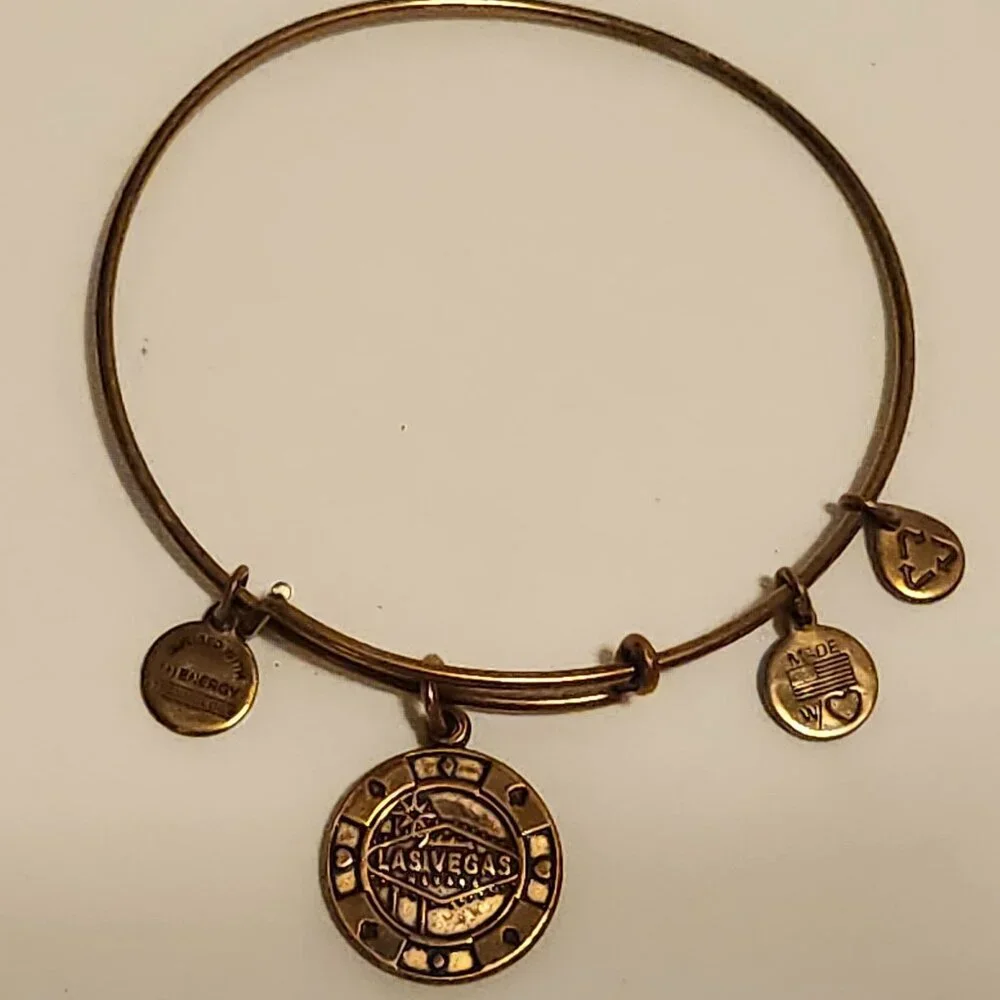 Alex and Ani Las Vegas Poker Chip Charm Gold Tone Energy Bangle Rafaelian Gold - Picture 2 of 8